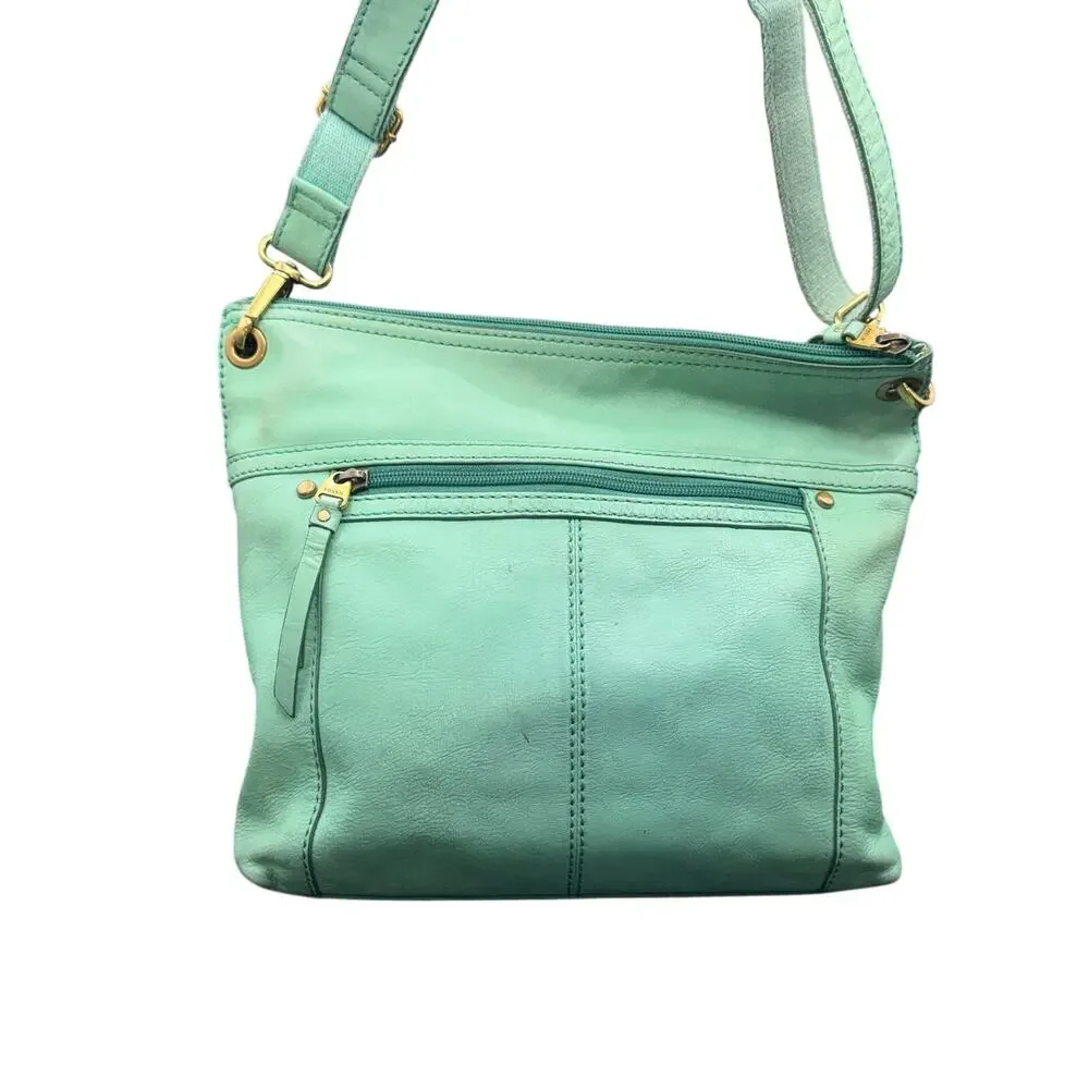 Fossil Mint Green Leather Crossbody Shoulder Bag Vintage Organizer